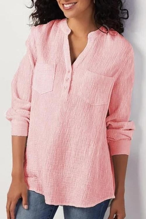 Women's Blouse – Relaxed Fit – Long Sleeves – Natural Fibers – Breast Pockets