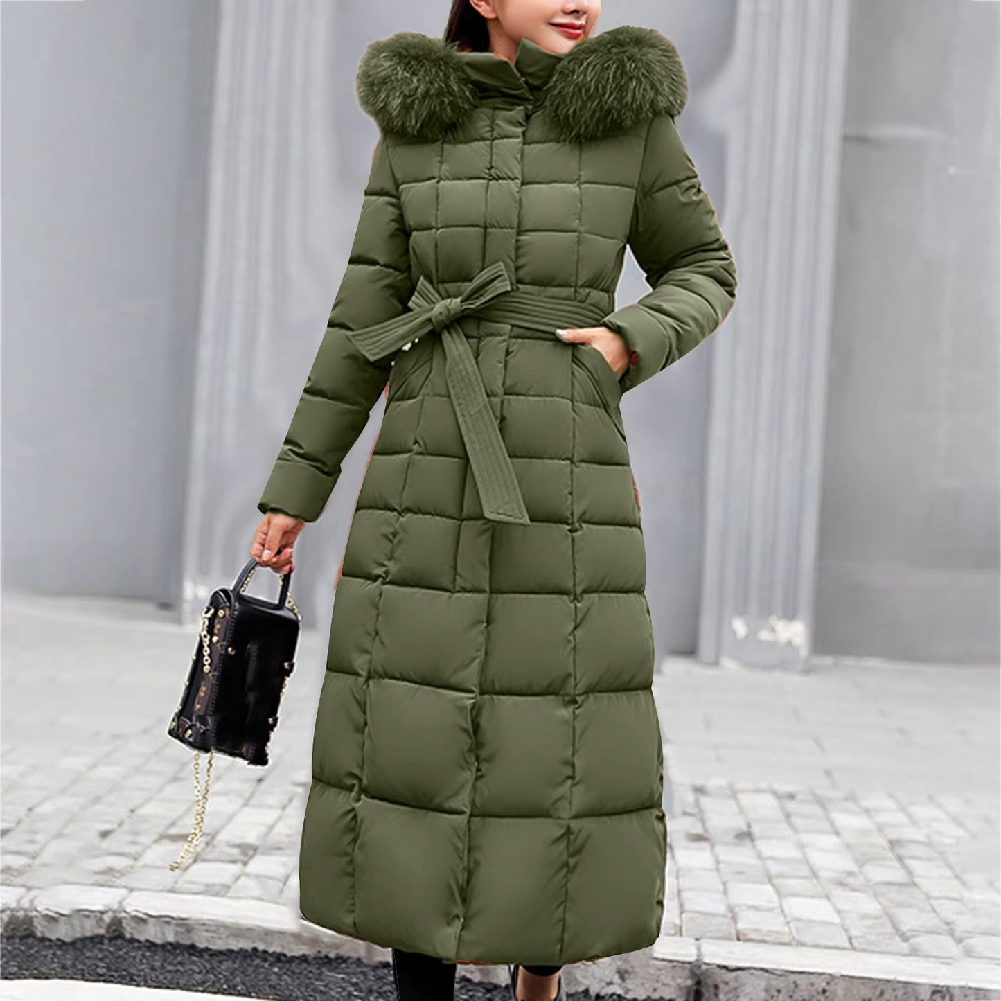 Penina Long Hooded Down Jacket For Women With Faux Fur Hood Elegant Warmth And Style