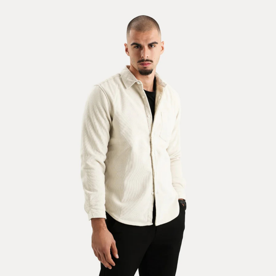 Men's Warm Long Sleeve Shirt With V Neck Collar And Button Closure For Office And Casual
