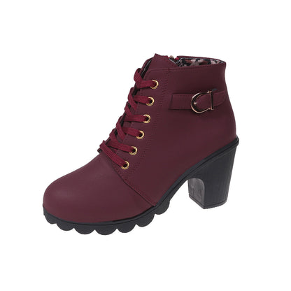 Women's lace-up ankle boots | Chunky heel with zipper