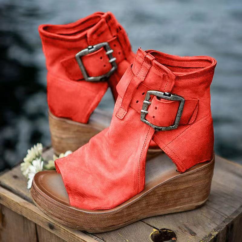 Women's Boho-Style Wedge Sandals with Buckle and Comfortable Sole