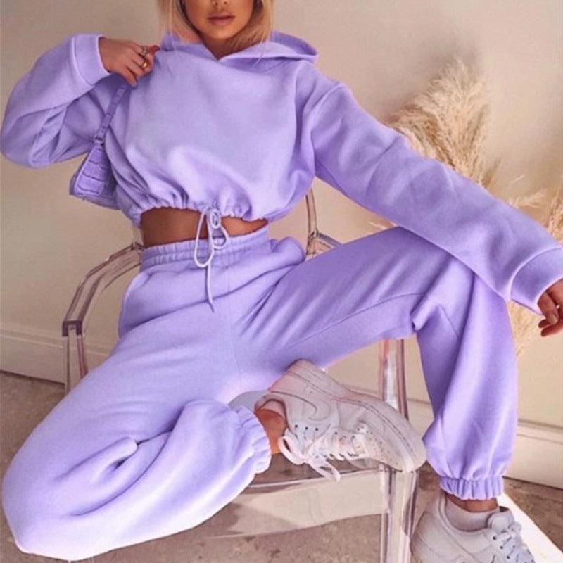 Women's jogging suit two-piece set with cropped hoodie