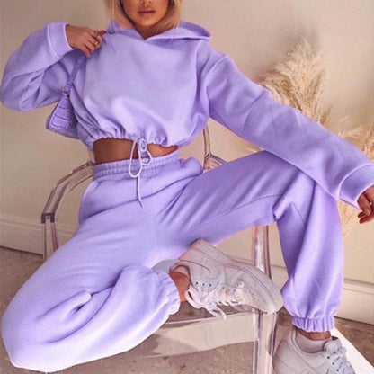 Women's jogging suit two-piece set with cropped hoodie