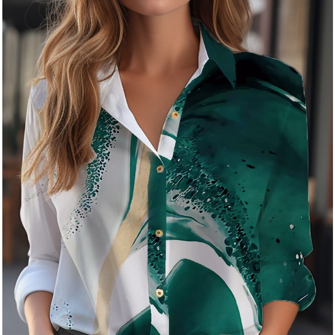 Florine | Elegant blouse women with floral pattern and V-neckline