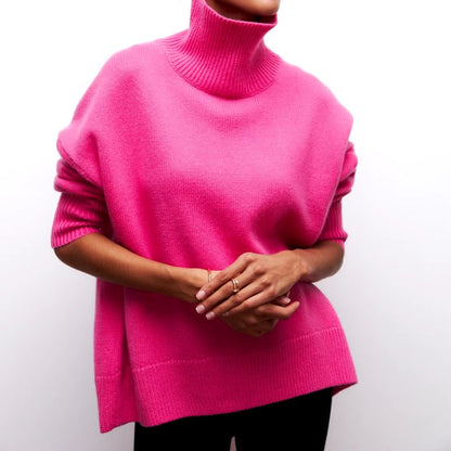 Léa Cozy Knit Sweater for Women, Soft Knit with High Collar Warmth and Timeless Comfort