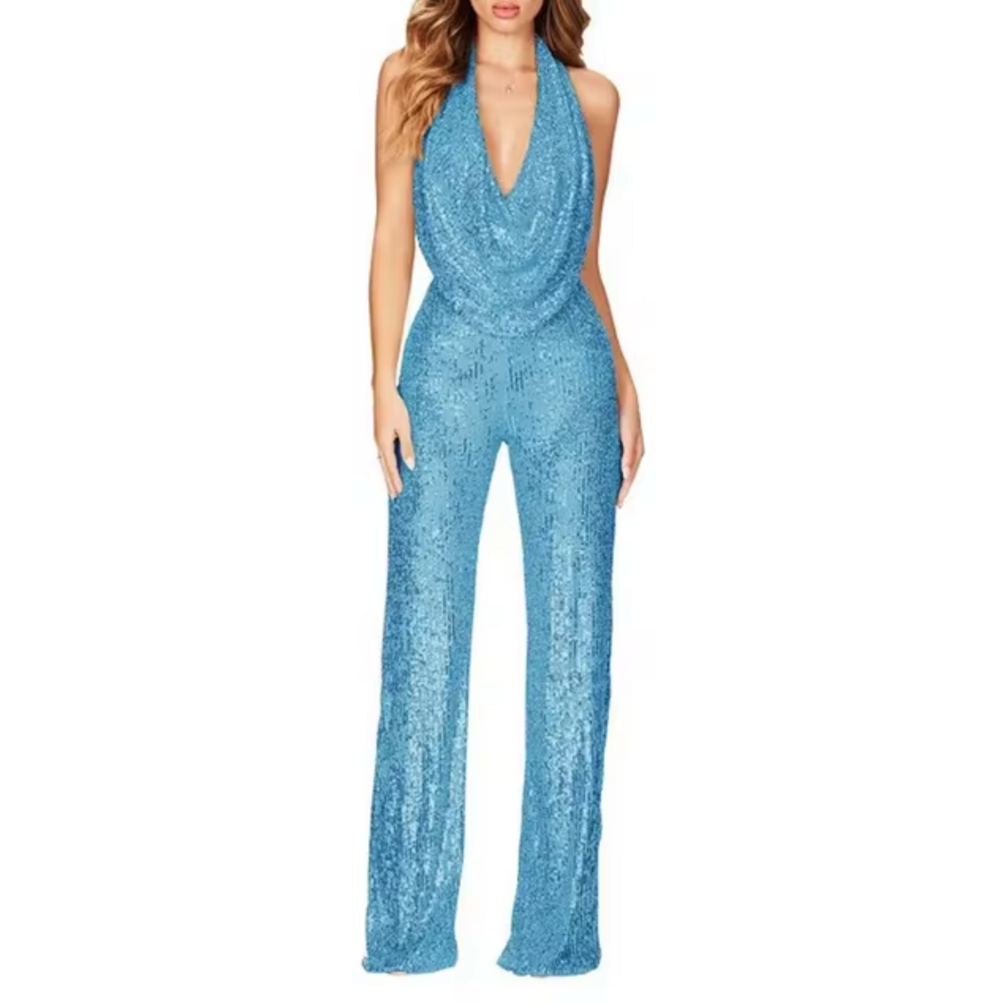 Nola Halter Neck Jumpsuit For Women Glamorous Party Wear With Sparkling Accents And Flattering Fit