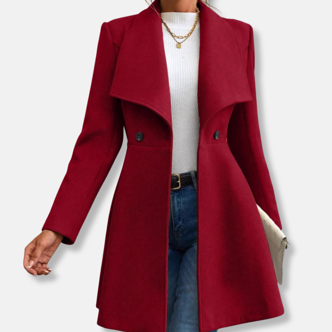 Women’s Jacket – Tailored Fit – Wool Feel – Lapel Collar – Button-Up Mid-Thigh