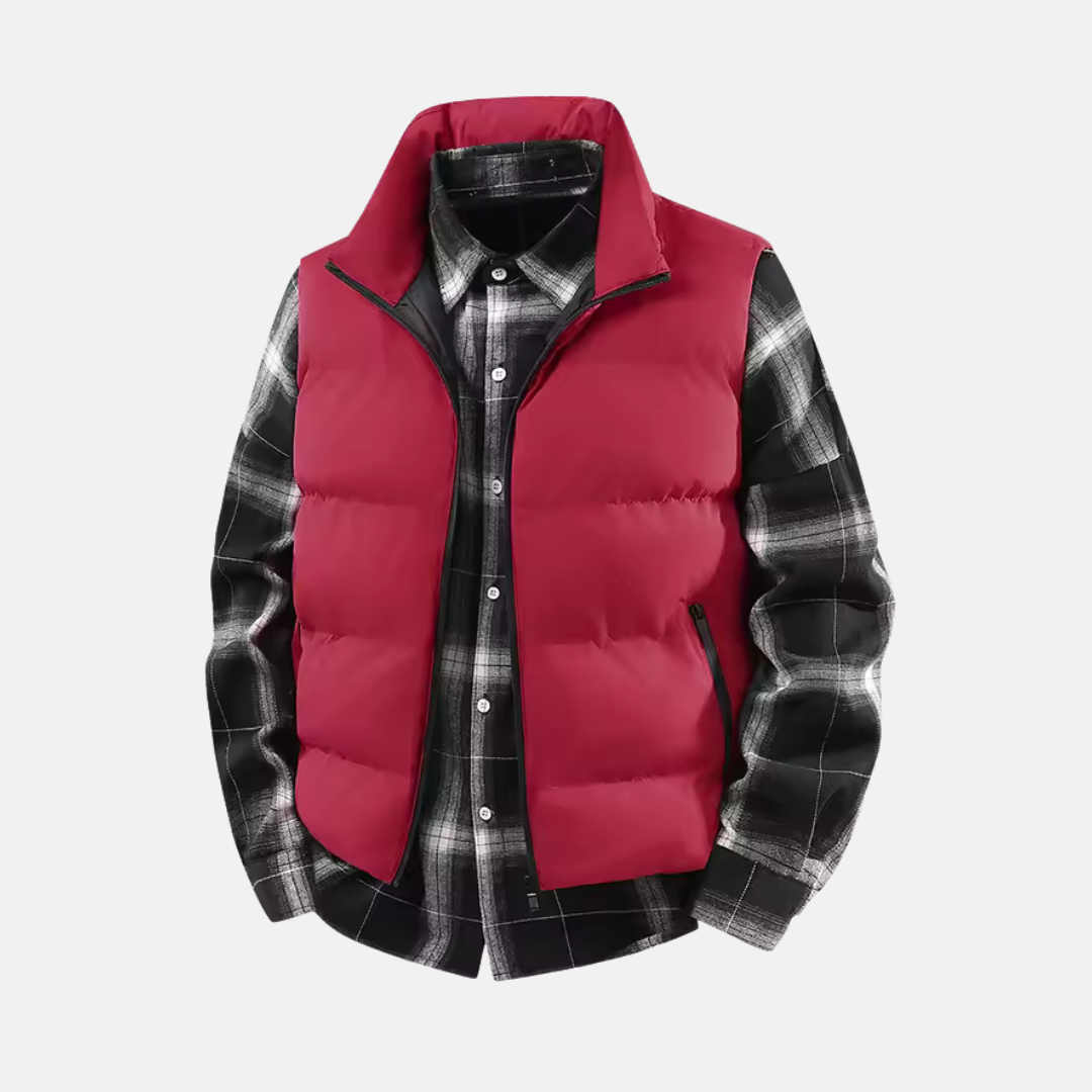 Men's Puffer Vest With Quilted Insulation Regular Fit Stand Collar And Zipper Closure