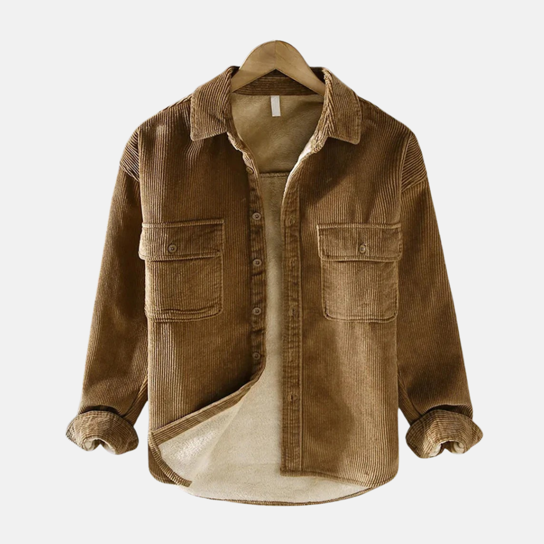 Men's Corduroy Jacket With Relaxed Fit, Button Up Front, Chest Pockets, Soft Textured Casual Wear