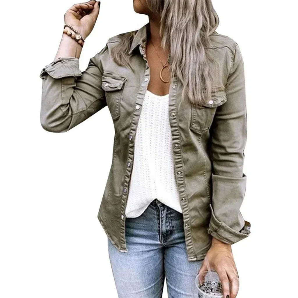 Women’s Jacket – Relaxed Tailored Fit – Cotton Blend – Button Front – Chest Pockets
