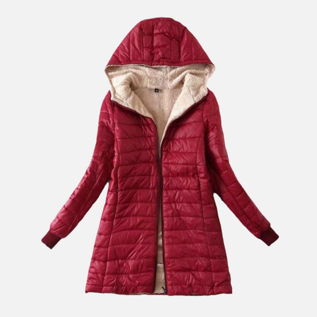 Women’s Puffer Coat – Hooded Quilted Design – Plush Lining – Mid-Length Regular Fit