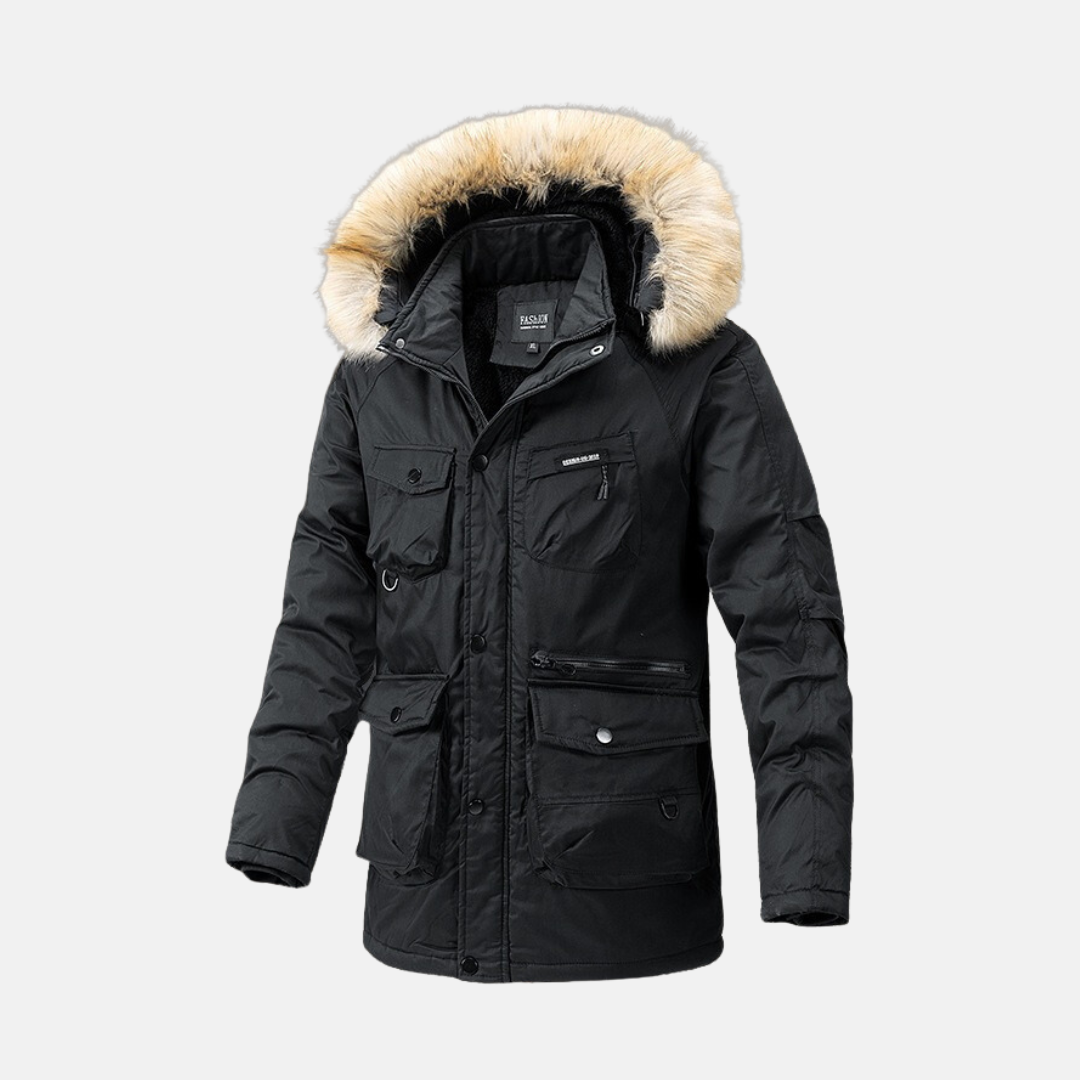 TrendAura Nordisk Flair Mens Parka Jacket Weather Resistant Insulated Detachable Faux Fur Hood Loose Fit