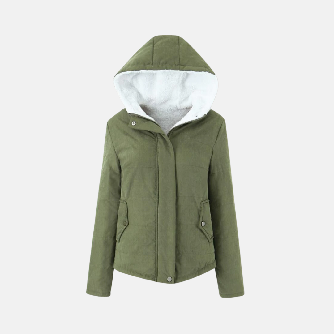 Women’s Hooded Jacket – Quilted Padded Design – Fleece Lined – Snap Button Closure