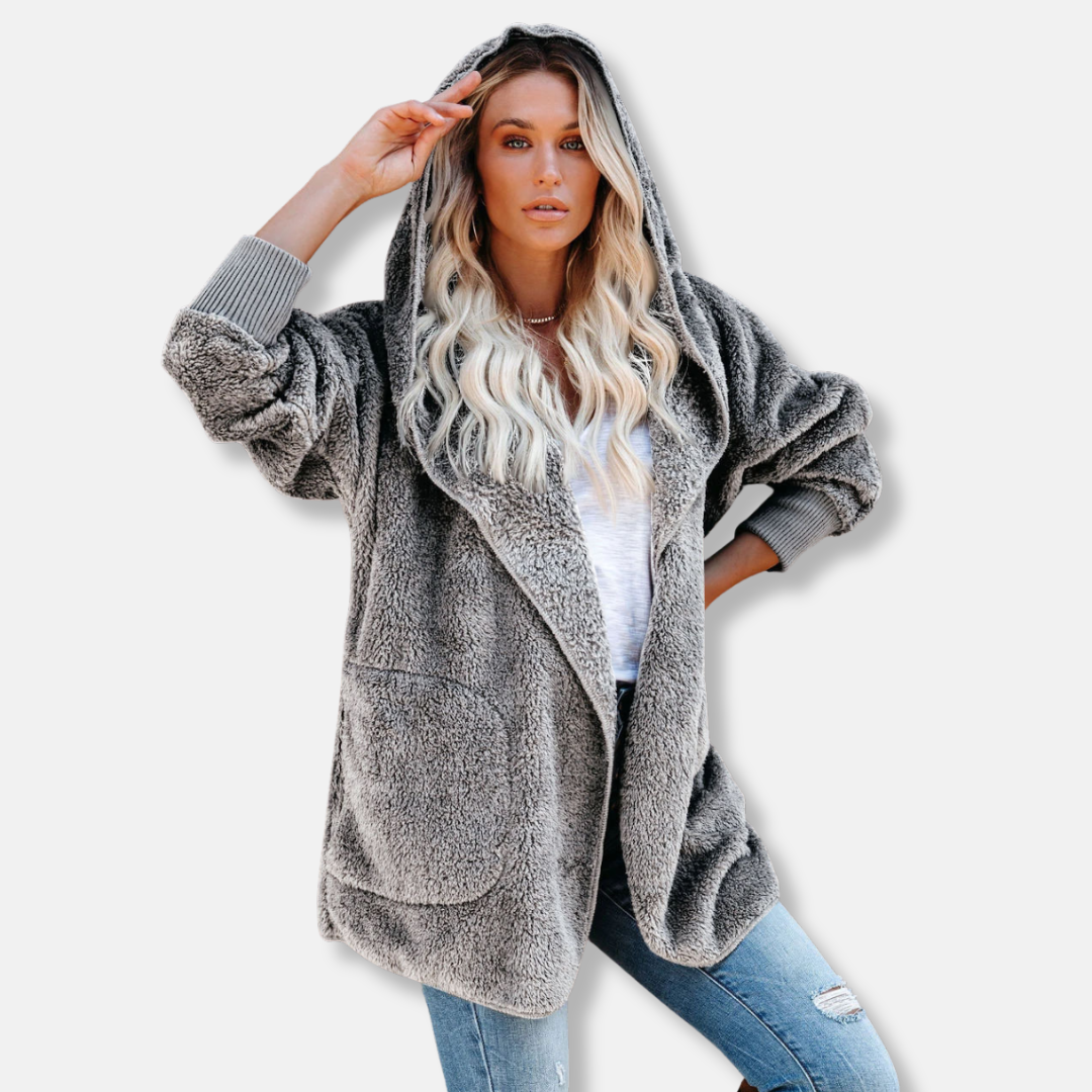 Nordisk Flair Womens Hooded Cardigan Sherpa Fleece Oversized Open Front With Pockets Cozy Layering