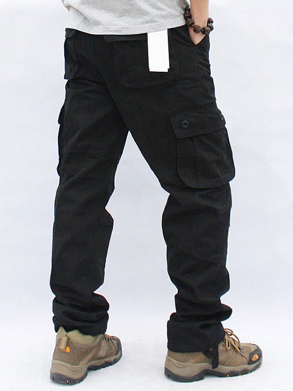 Casual straight cargo pants with 6 pockets for men