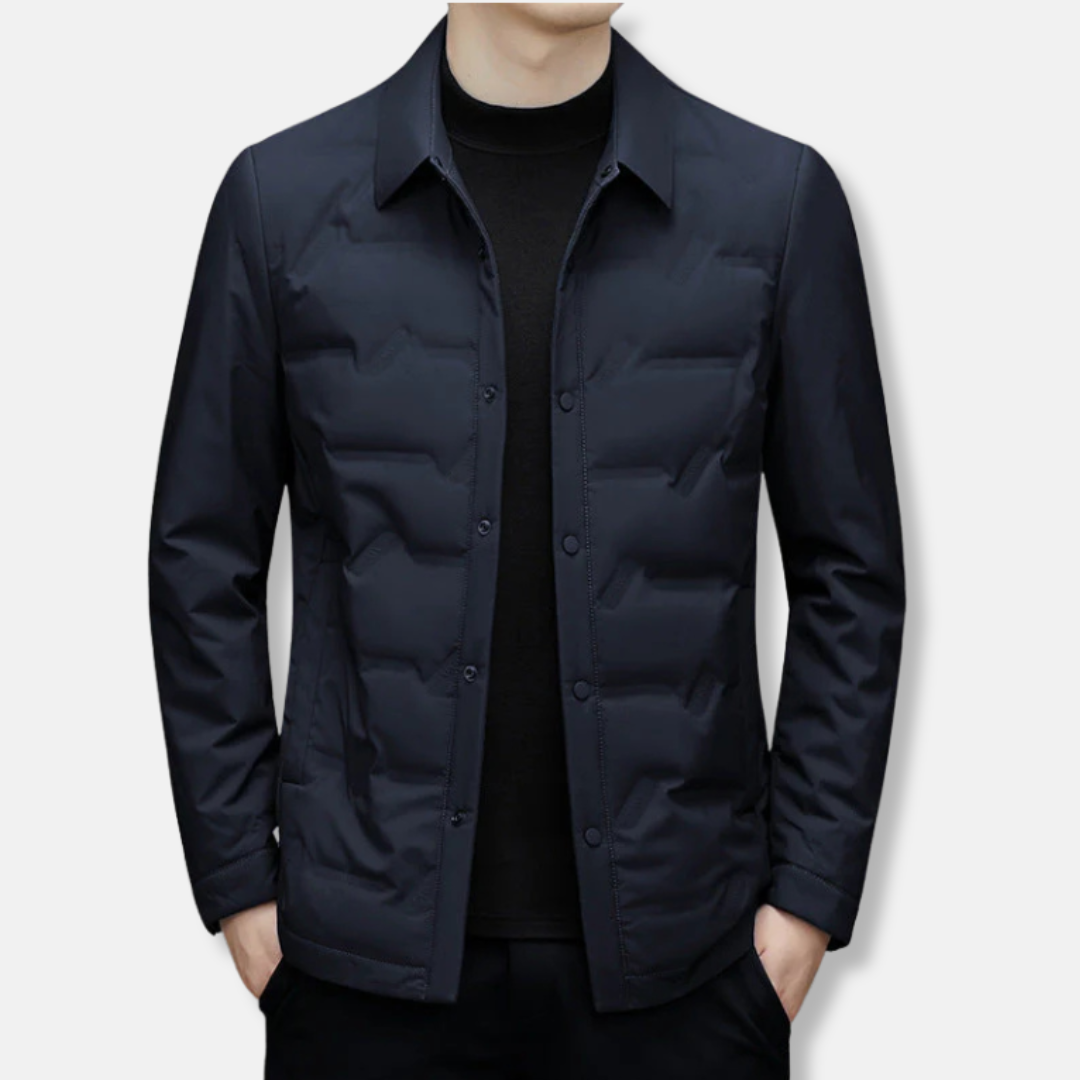 Nordisk Flair Mens Down Jacket Slim Fit Quilted Button Front Water Resistant Waist Length