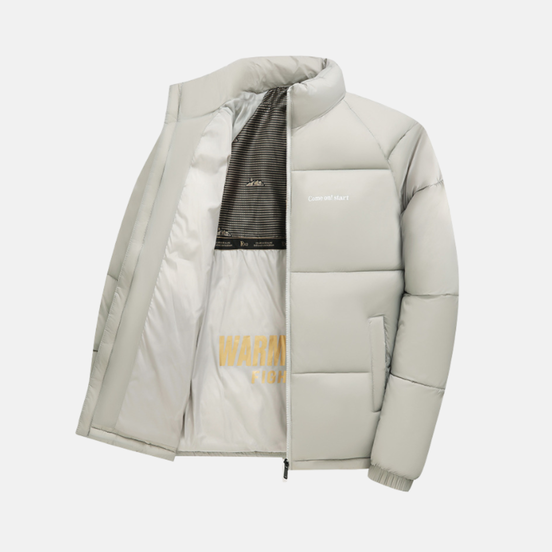 Men's Puffer Coat With Quilted Insulation, Loose Fit, Water Resistant, Stand Collar