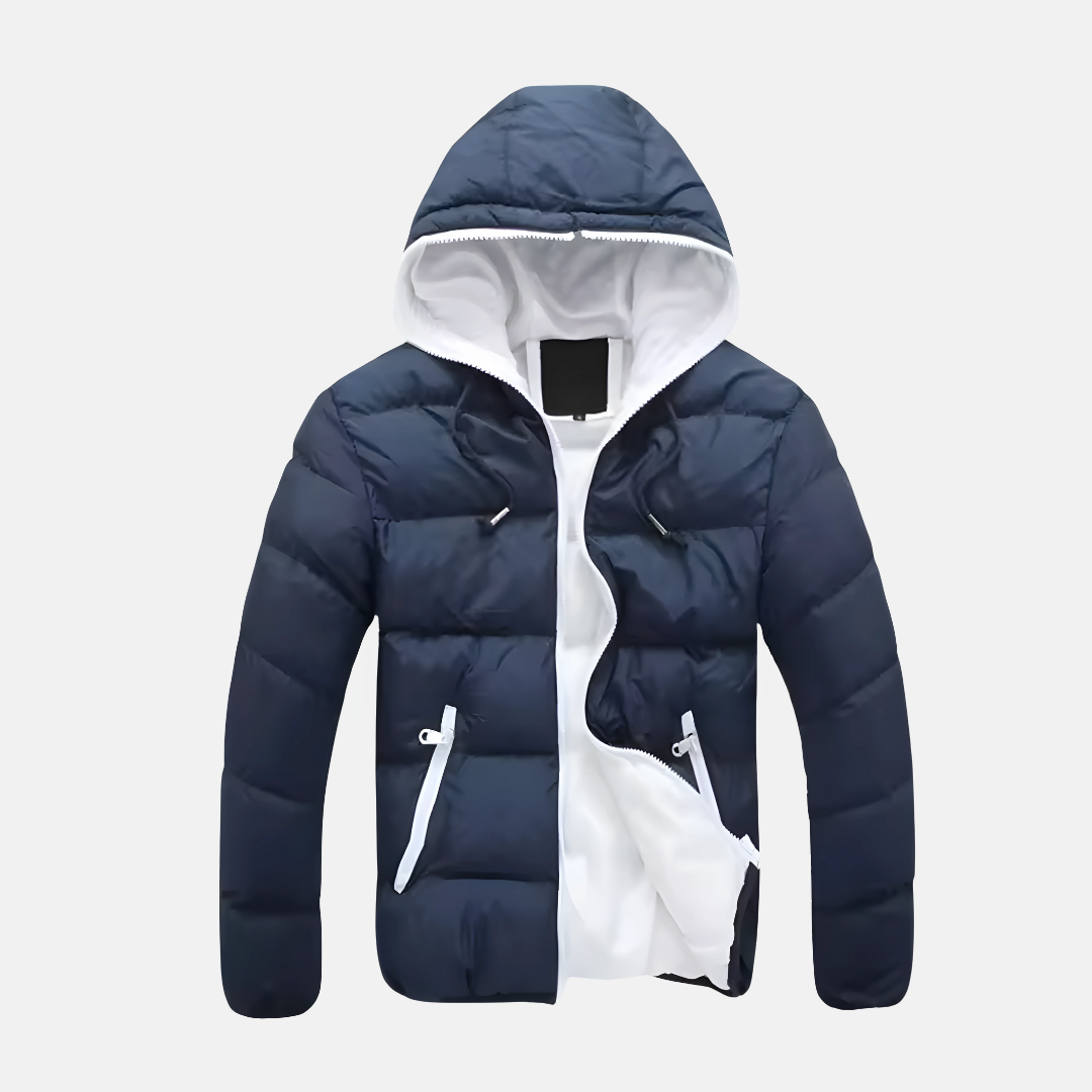 Men's Hooded Quilted Puffer Jacket Hip Length Winter Coat for Cold Weather Everyday Warm Insulated