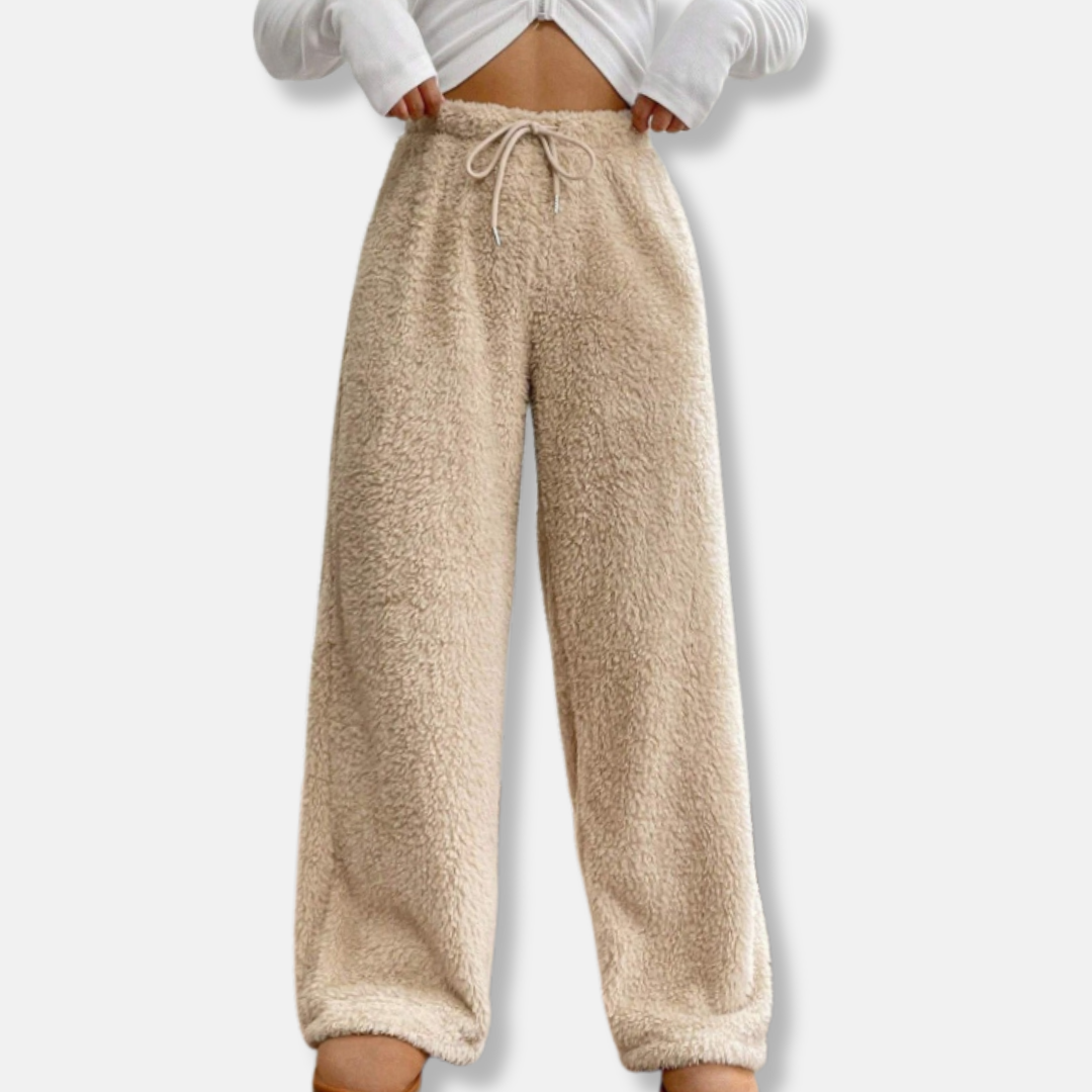Women’s Lounge Pants – Plush Fleece – Loose Fit – Wide Leg – Drawstring Waist – Full Length