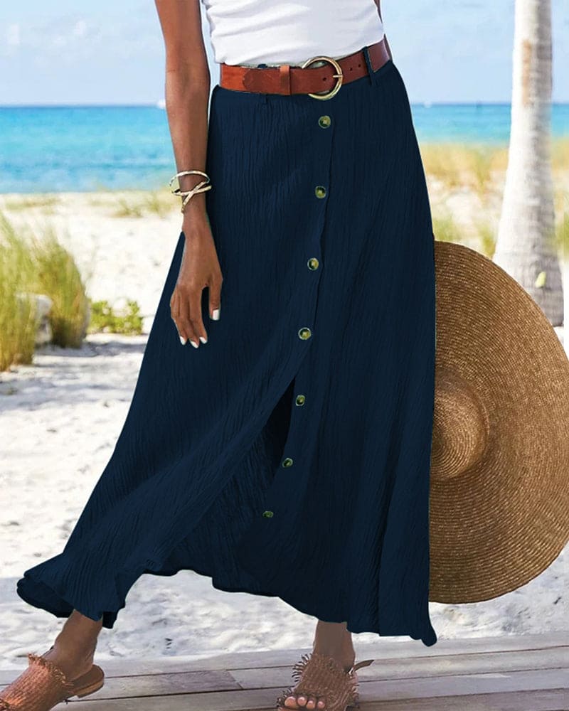 Lotte Long Skirt For Women Elegant Maxi Cotton Blend Solid Color With A Line Silhouette