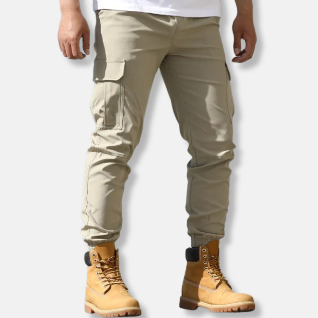 Mens Woven Stretch Cargo Jogger Pants Slim To Regular Fit With Elasticated Ankle Cuffs