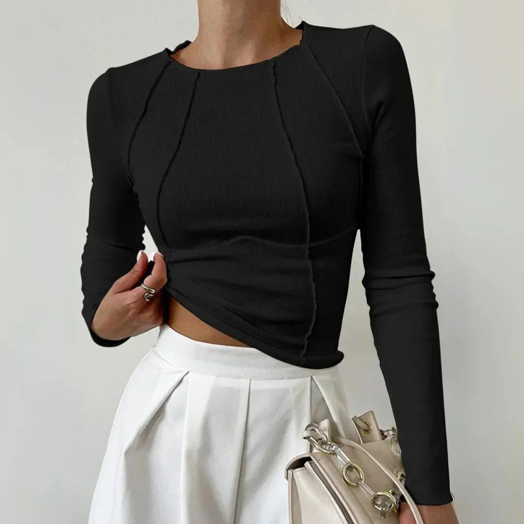 Serena Sculpted Panel Long Sleeve Ribbed Top