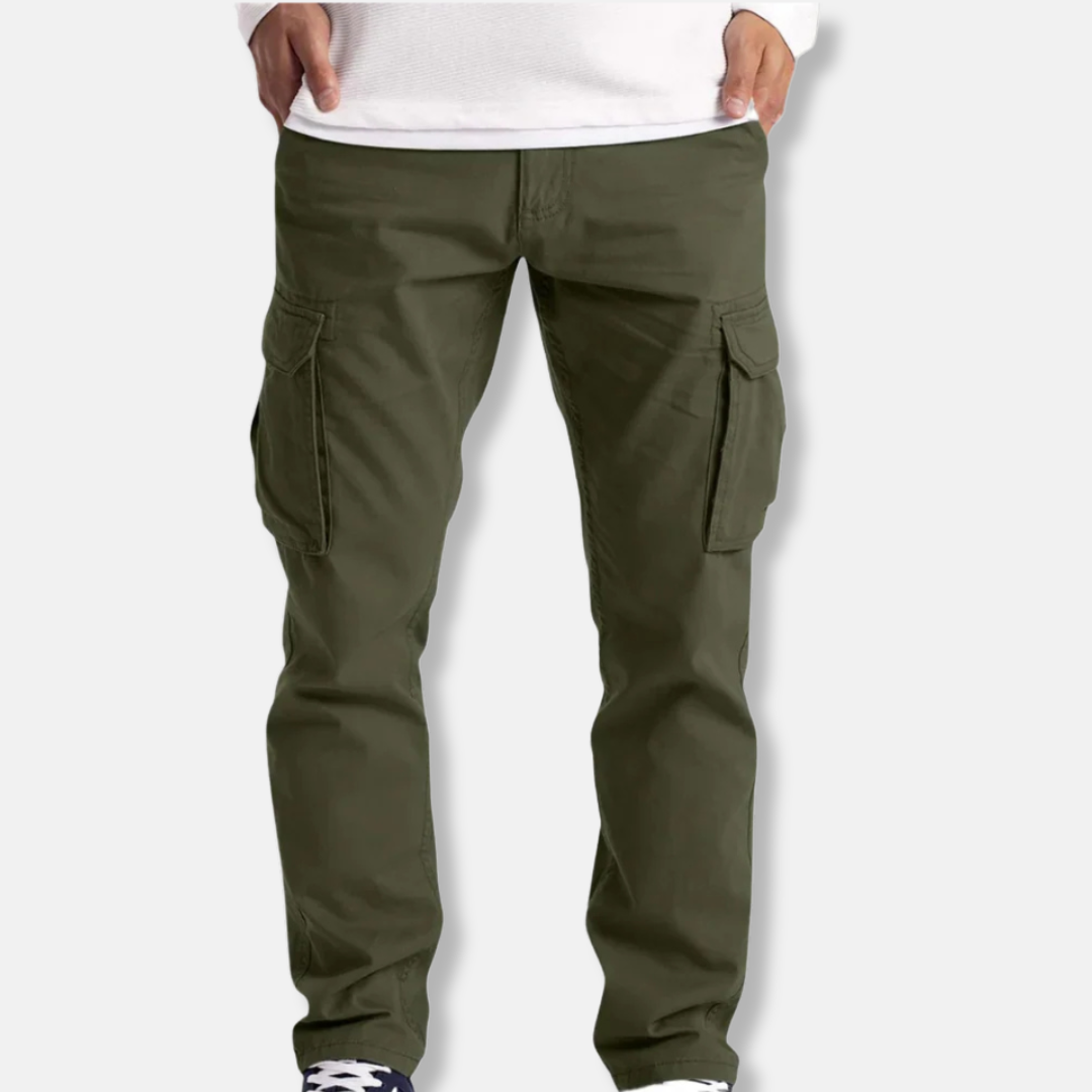 Men's Cotton Blend Cargo Pants With Straight Fit And Full Length Design With Practical Cargo Pockets