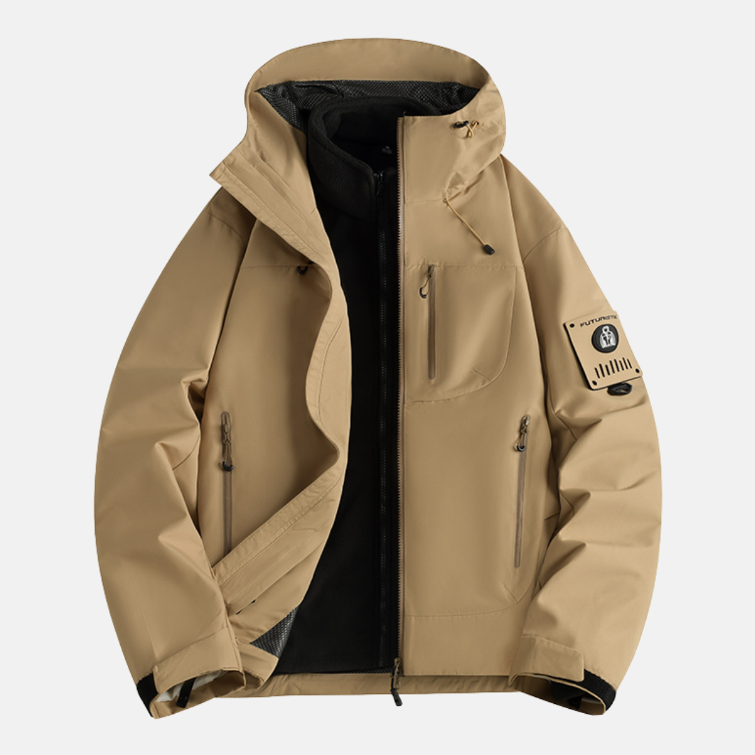 Men's 3 In 1 Jacket With Technical Fabric For All Seasons Adjustable Hood And Zipper Closure