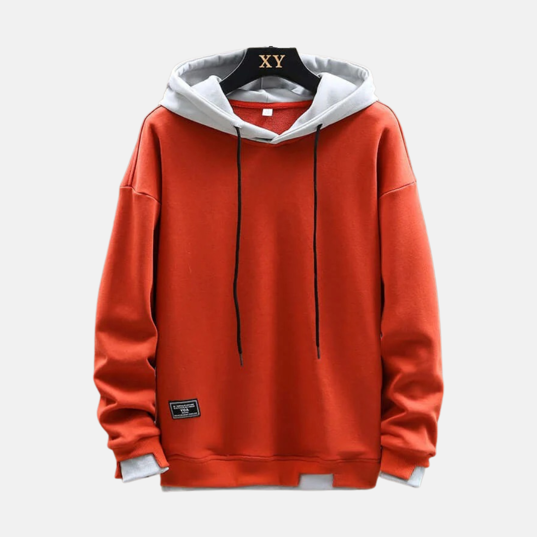 Mens Oversized Cotton Blend Hoodie With Dual Layer Hood Mock Hem And Ribbed Trim