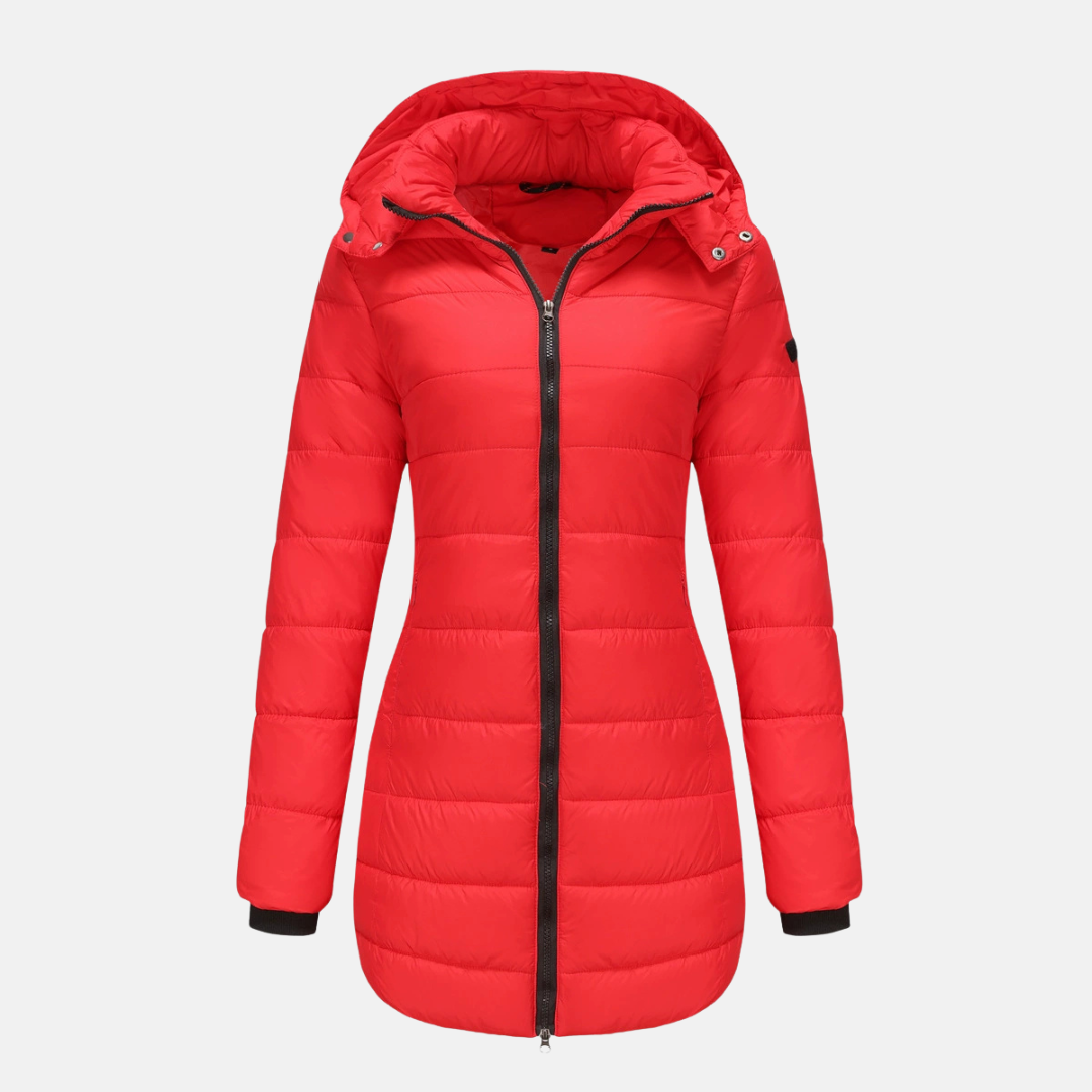 Women’s Puffer Jacket – Mid-Length Fit – Detachable Hood – Ribbed Cuffs – Quilted Warmth