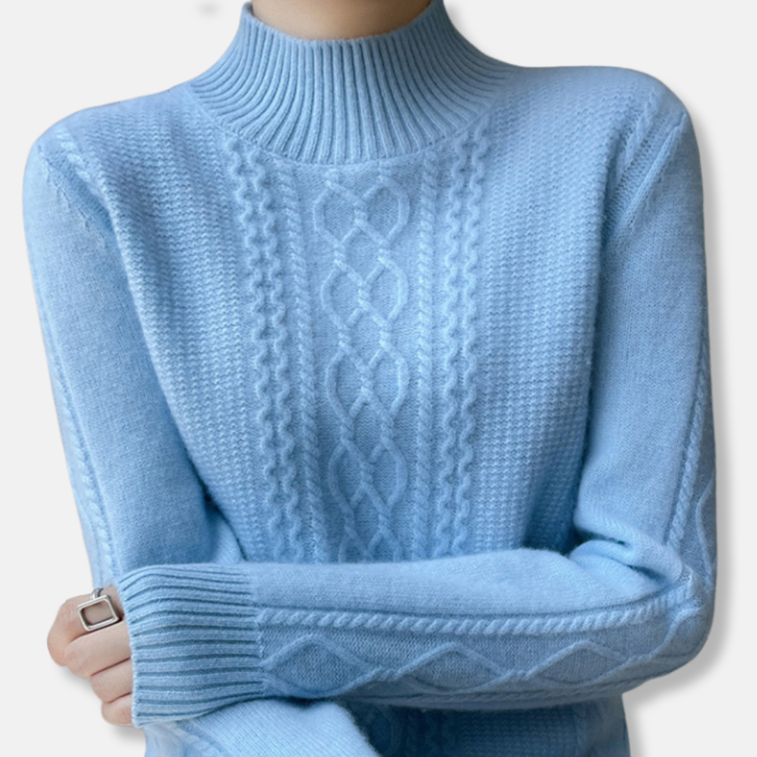 Women’s Sweater - Soft-Touch Knit - Relaxed Fit - Mock Neck - Cable Knit Pattern