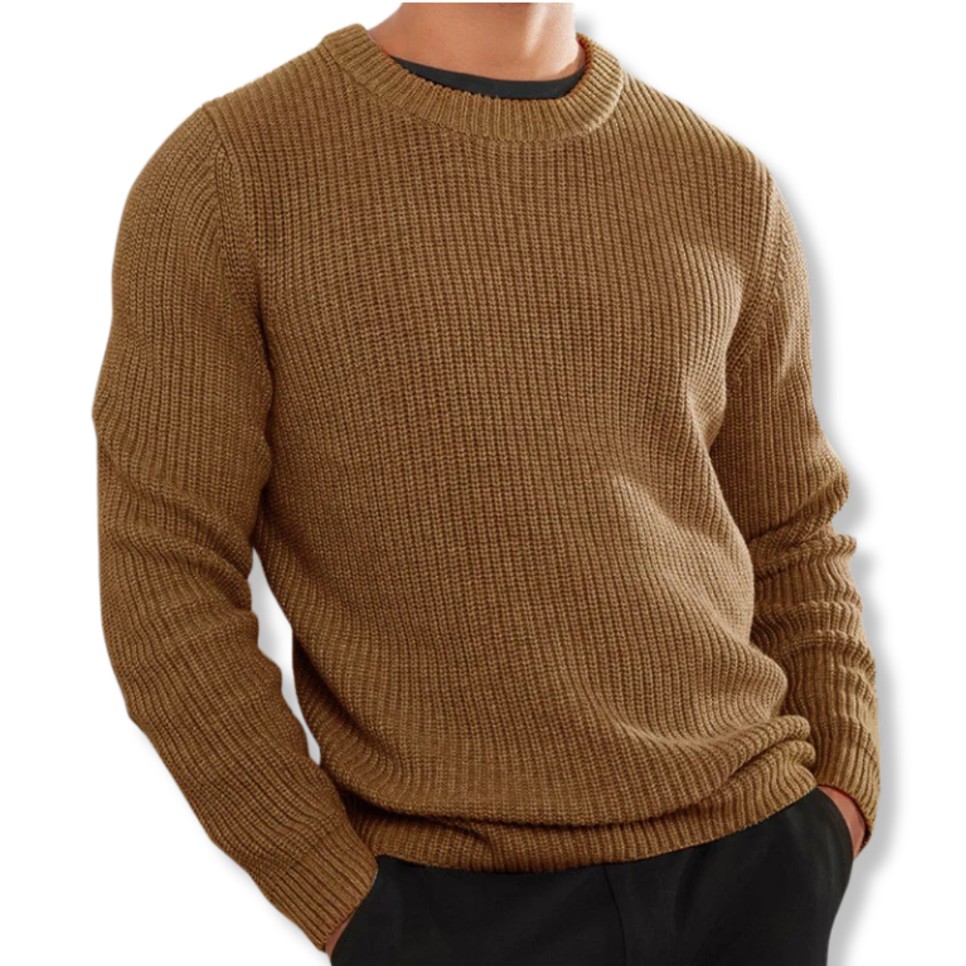 Men's Relaxed Fit Crew Neck Knit Sweater Long Sleeve Warm Casual Knit Top for Everyday Layering