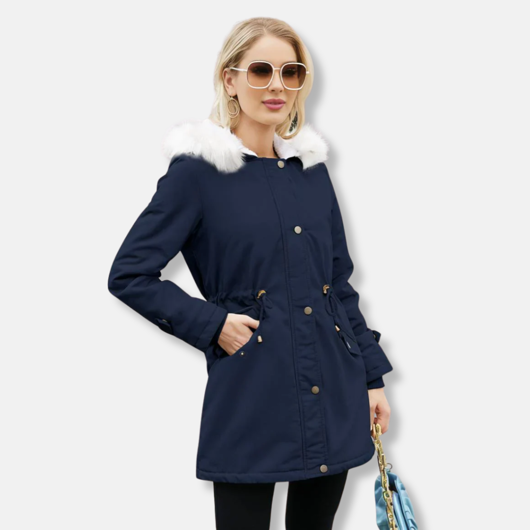Women’s Parka Jacket - Smooth Woven Exterior - Relaxed Fit - Mid-Thigh Length - Detachable Faux Fur Trim