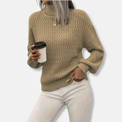 Women’s Sweater - Knit Fabric - Turtleneck - Balloon Sleeves