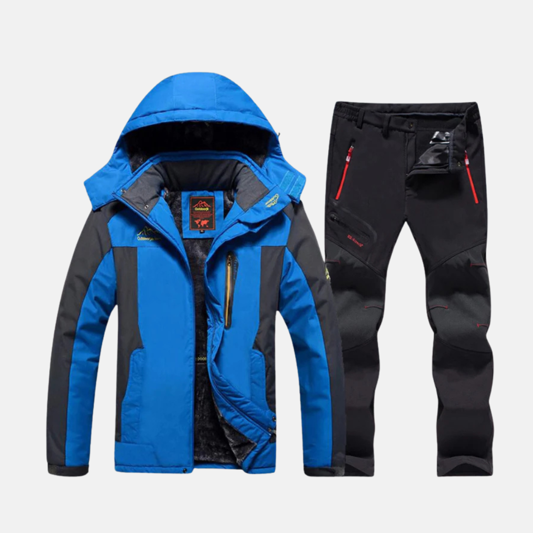 Men's Two Piece Outdoor Set With Woven Shell Jacket Fleece Lining Adjustable Hood Zippered Pockets