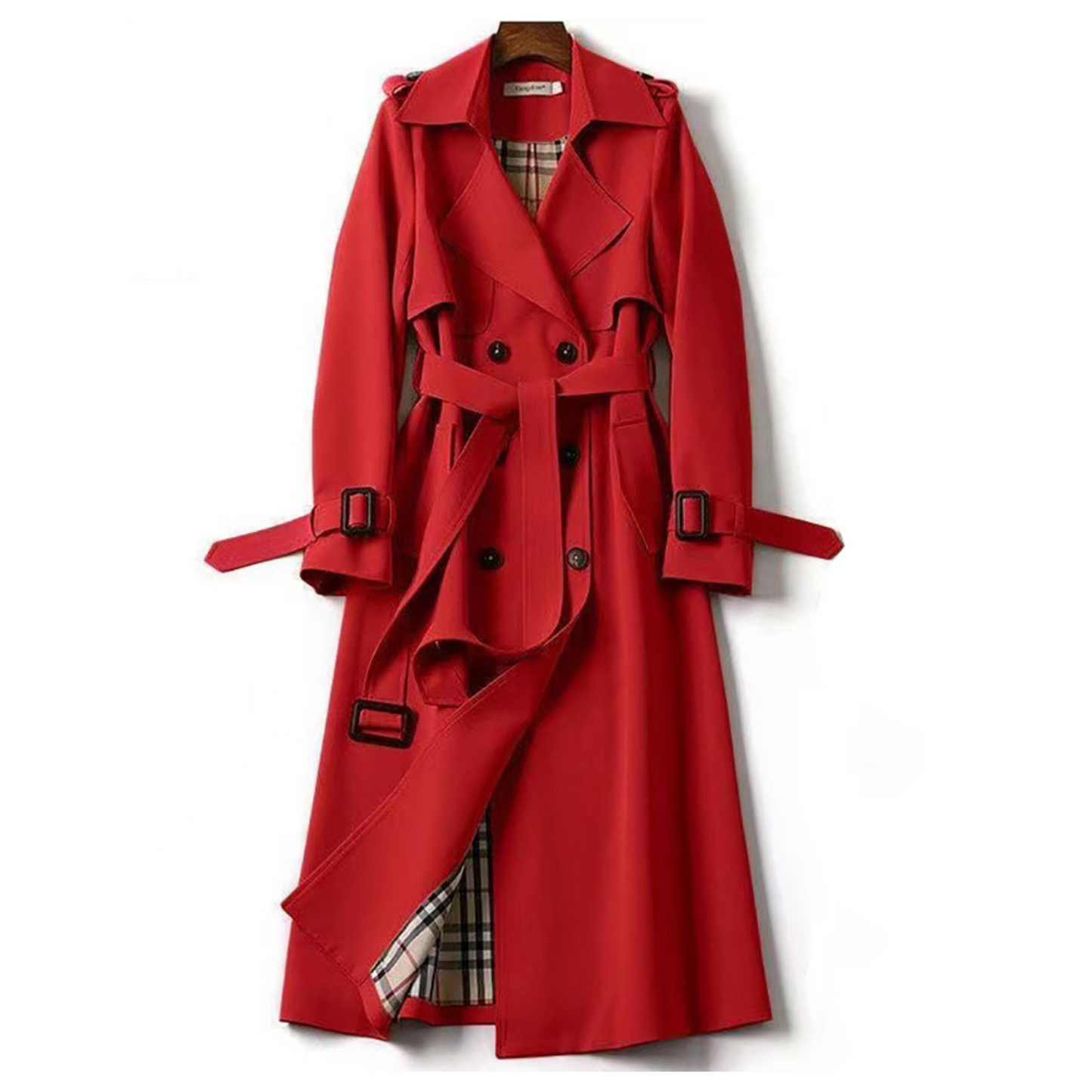 Long Trench Coat With Belt For Women Elegant Confidence Autumn And Spring Classic Details