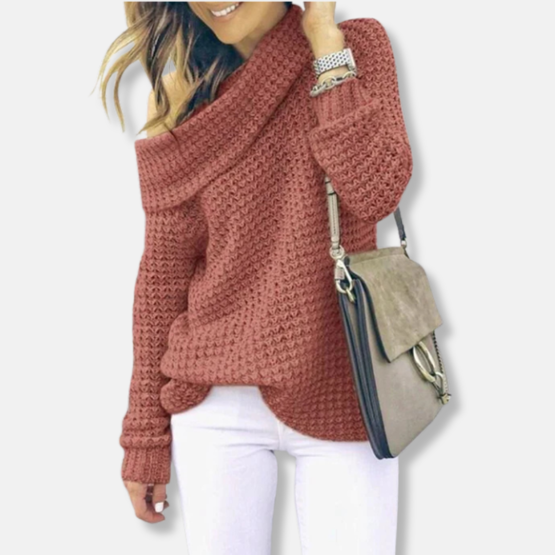 Women’s Sweater - Knit - Oversized Fit - Off-Shoulder Draped Neckline
