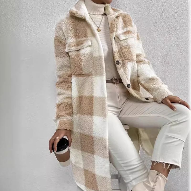 TrendAura Sophie Elegant Plaid Coat For Confident Women Cozy Refined Everyday Chic Warmth