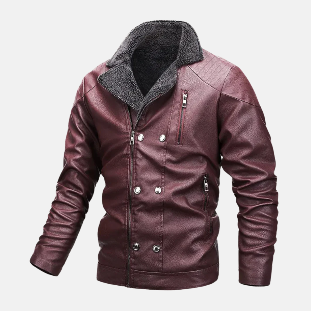 TrendAura Men Faux Leather Jacket Shearling Lined Quilted Shoulders Zip And Button Closure