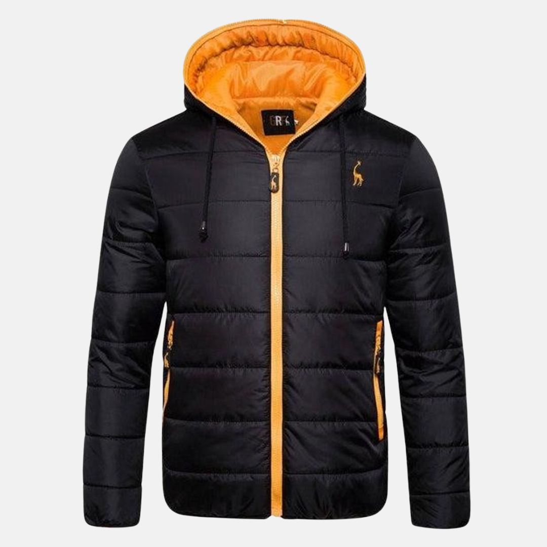 Mens Quilted Down Jacket Hooded Regular Fit Water Resistant Zipper Pockets By TrendAura