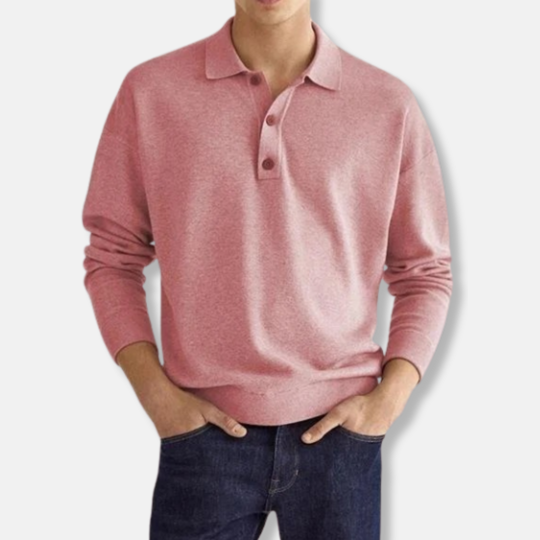 Men's Cotton Blend Polo Collar Sweater With Long Sleeve Relaxed Fit For Smart Casual