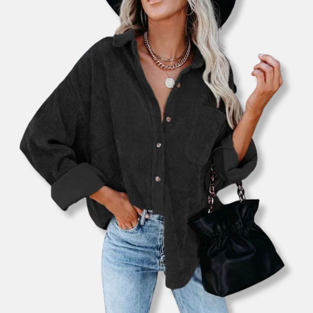 Women’s Shirt - Corduroy - Oversized Fit - Lapel Collar - Long Sleeve
