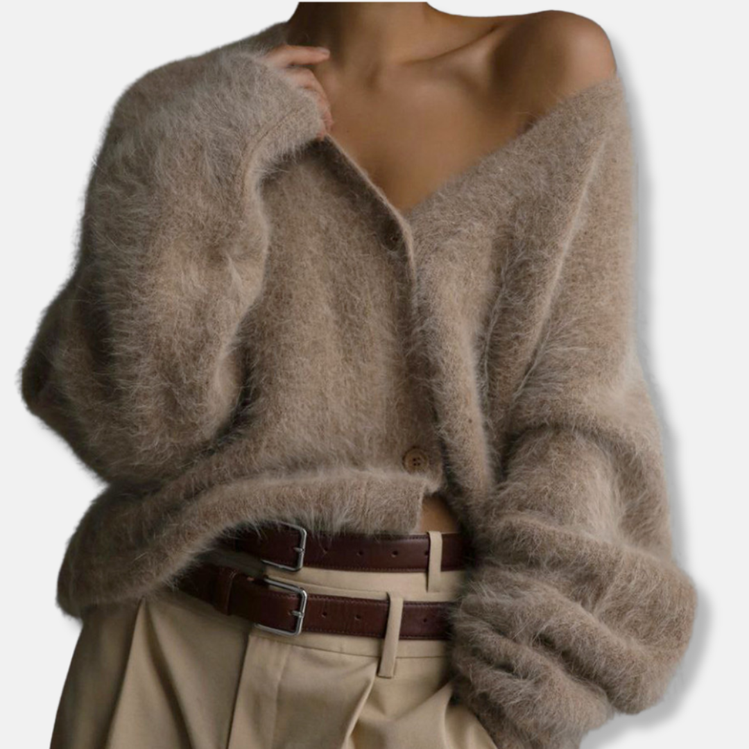 Women’s Cardigan - Brushed Knit - Oversized Fit - V-Neck - Button Closure