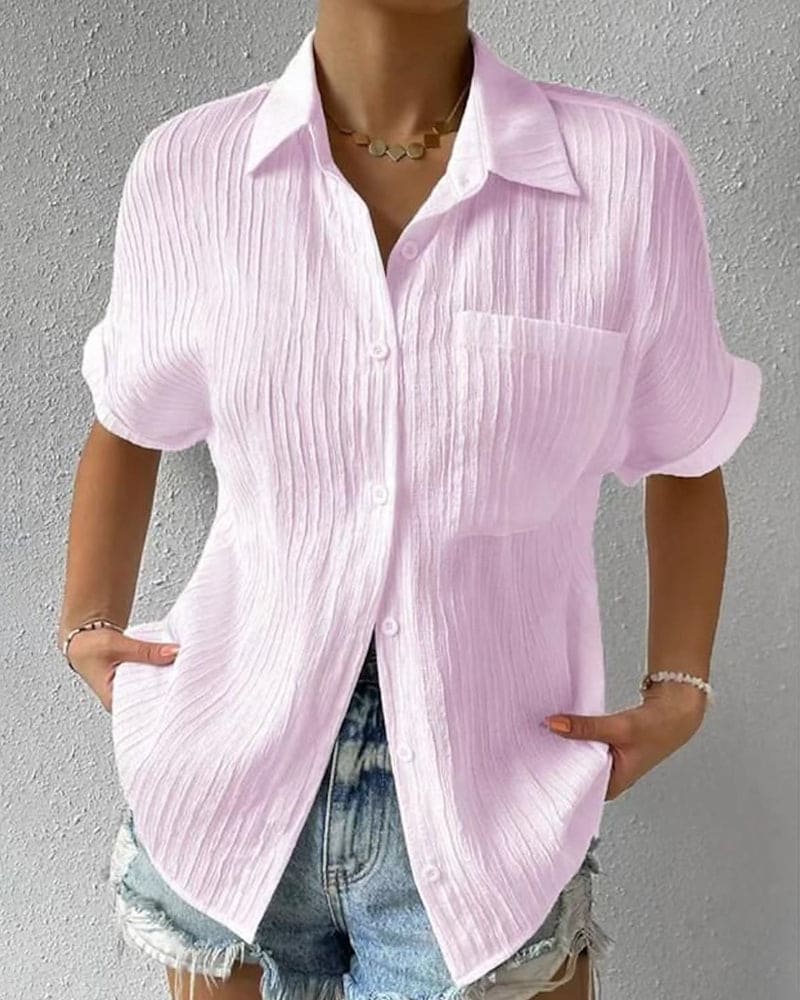 Short-sleeve blouse for women - plain, fashionable and comfortable with pocket