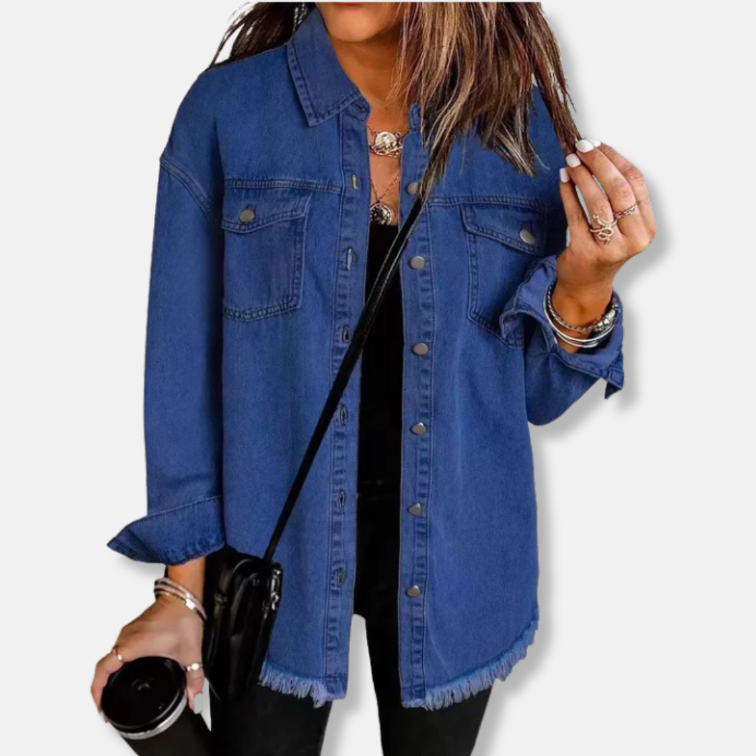 Women’s Shacket - Denim - Oversized Fit - Raw Edge Hem - Button Front