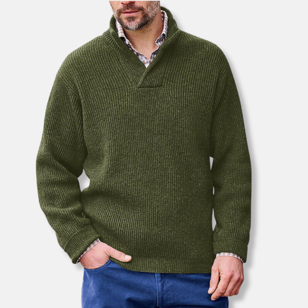 Men's Cotton Blend Pullover Sweatshirt With Stand Collar V Neck Loose Fit Long Sleeve