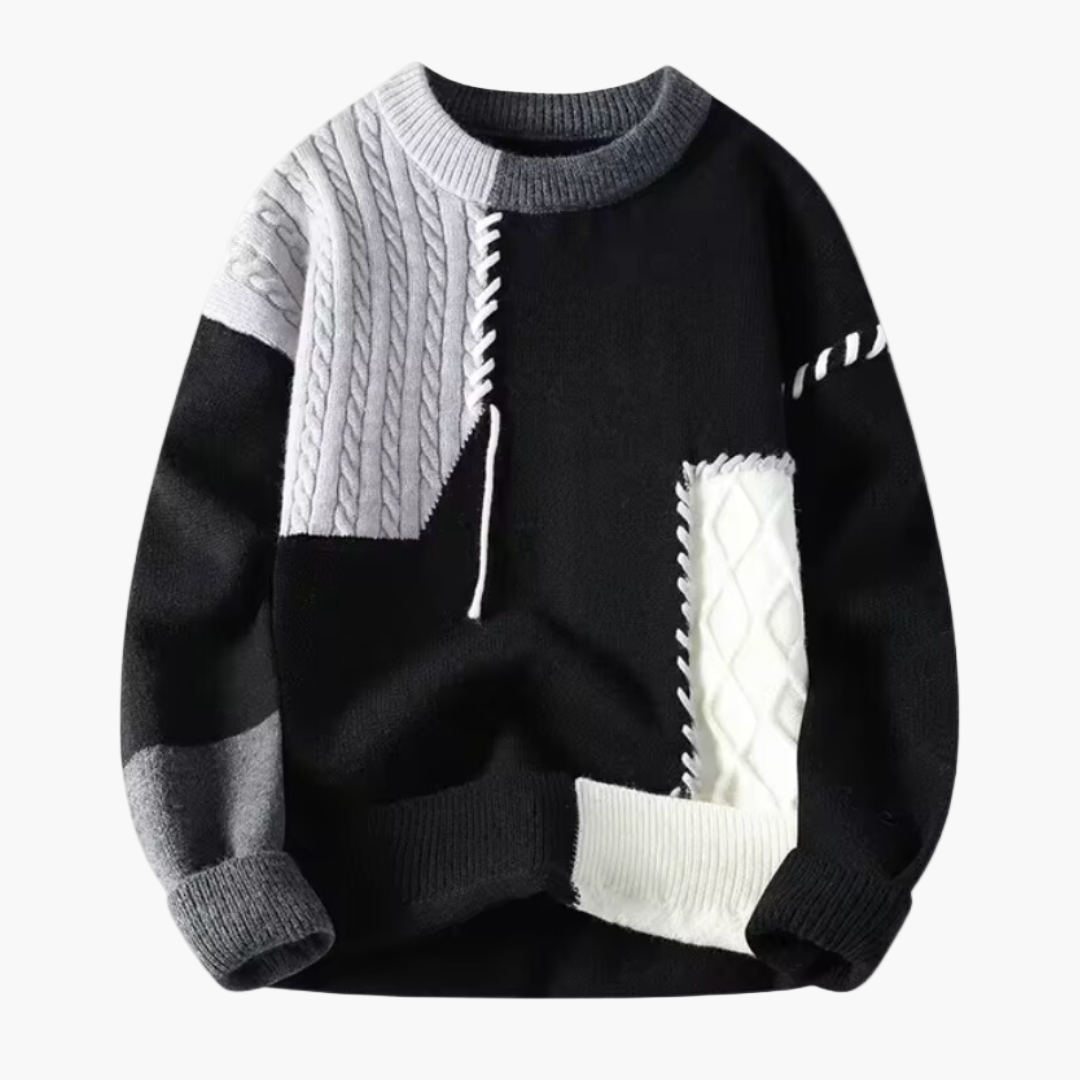 Men's Patchwork Knit Sweater Modern Casual Pullover With Unique Style For Everyday And Special Occasions