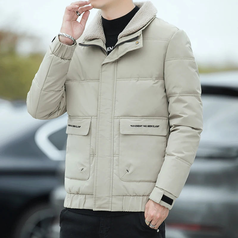 Mens Winter Puffer Jacket Stand Up Collar Stylish Warm