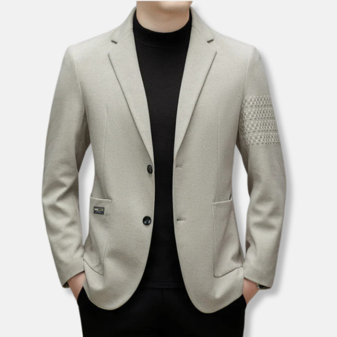 Mens Slim Fit Wool Blend Two Button Blazer With Notched Lapel And Embroidered Sleeve Nordisk Flair