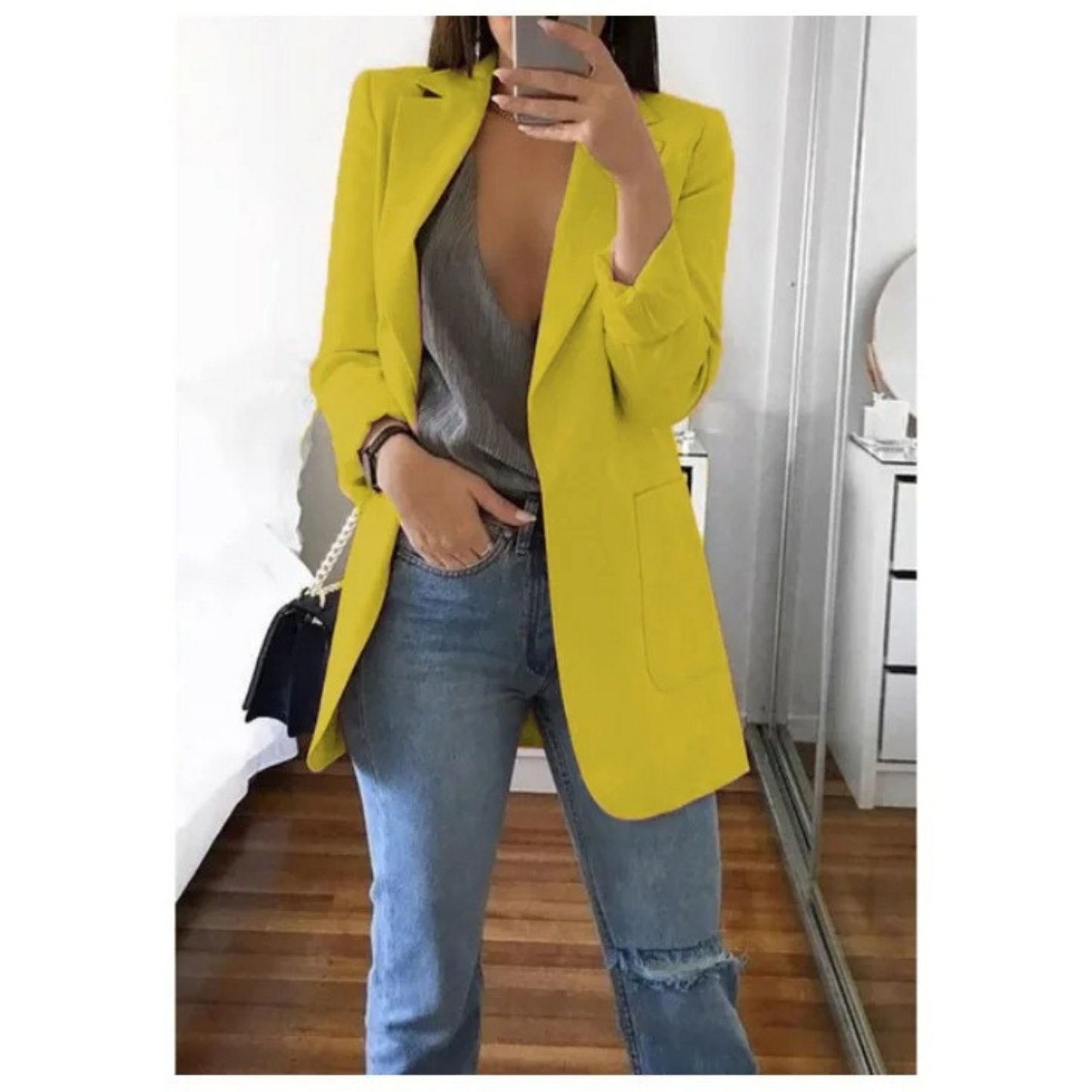 MODA Womens Long Blazer Khaki Stylish Office Ready All Day Comfort Professional Look